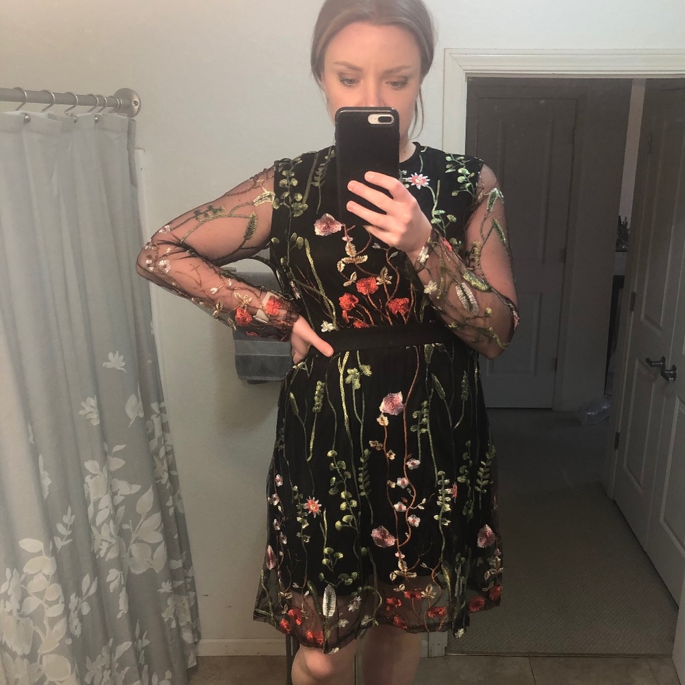 Floral embroidery dress